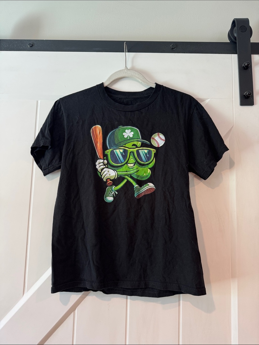 Kids Black Four Leaf Clover Baseball Graphic Tee